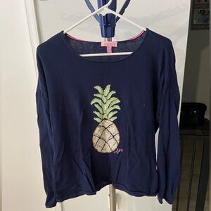 Lilly Pulitzer Navy Sweater with Pineapple Embroidered Size M
